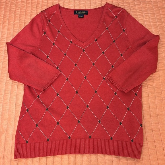 Brooks Brothers Red Argyle silk blend sweater Womens size Large - Picture 10 of 12